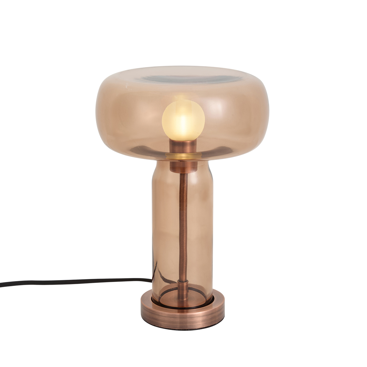 Elegantní hotelová stolní lampa tmavě bronzová s hnědým sklem - Amara – QAZQA