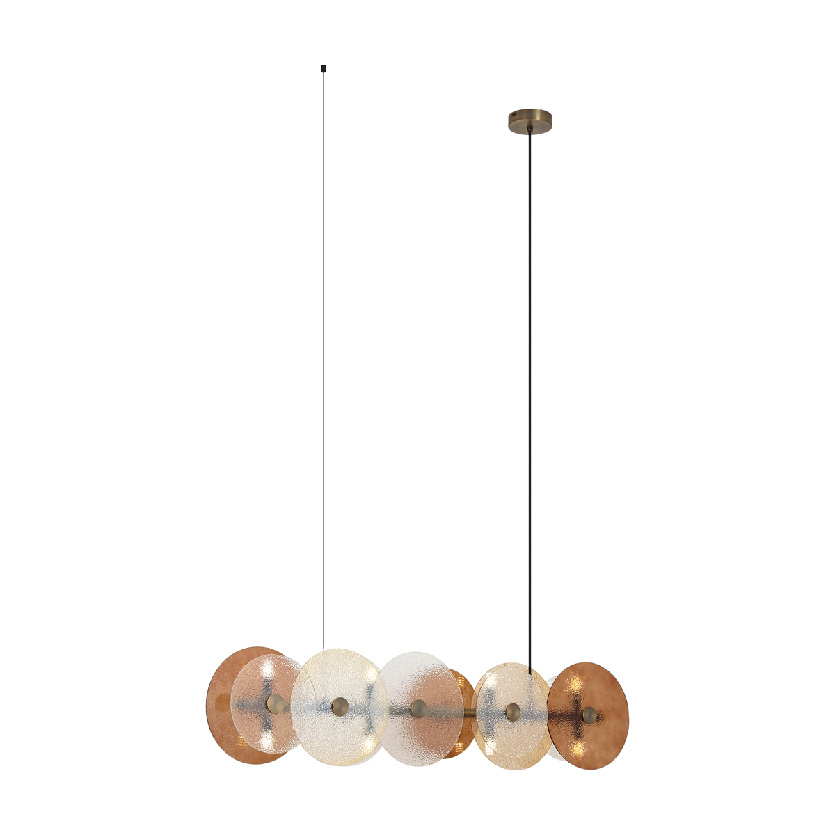 Art Deco závěsná lampa bronzová s jantarovým sklem, 8 světel - Text – QAZQA