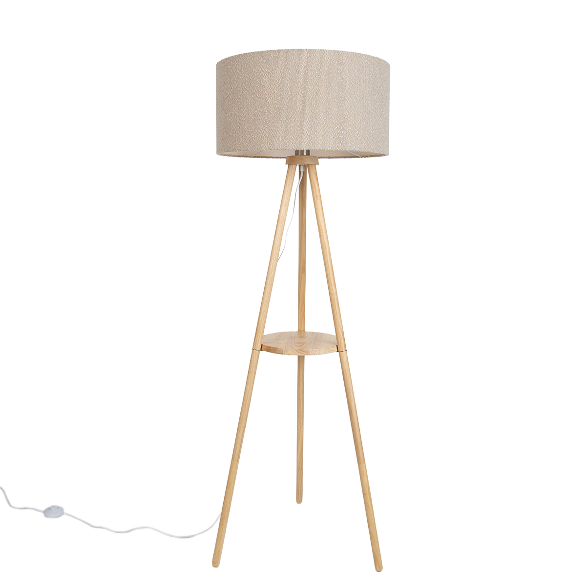 Háromlábú fa állólámpa bézs színű teddy szövetbúrával 50cm - Lou