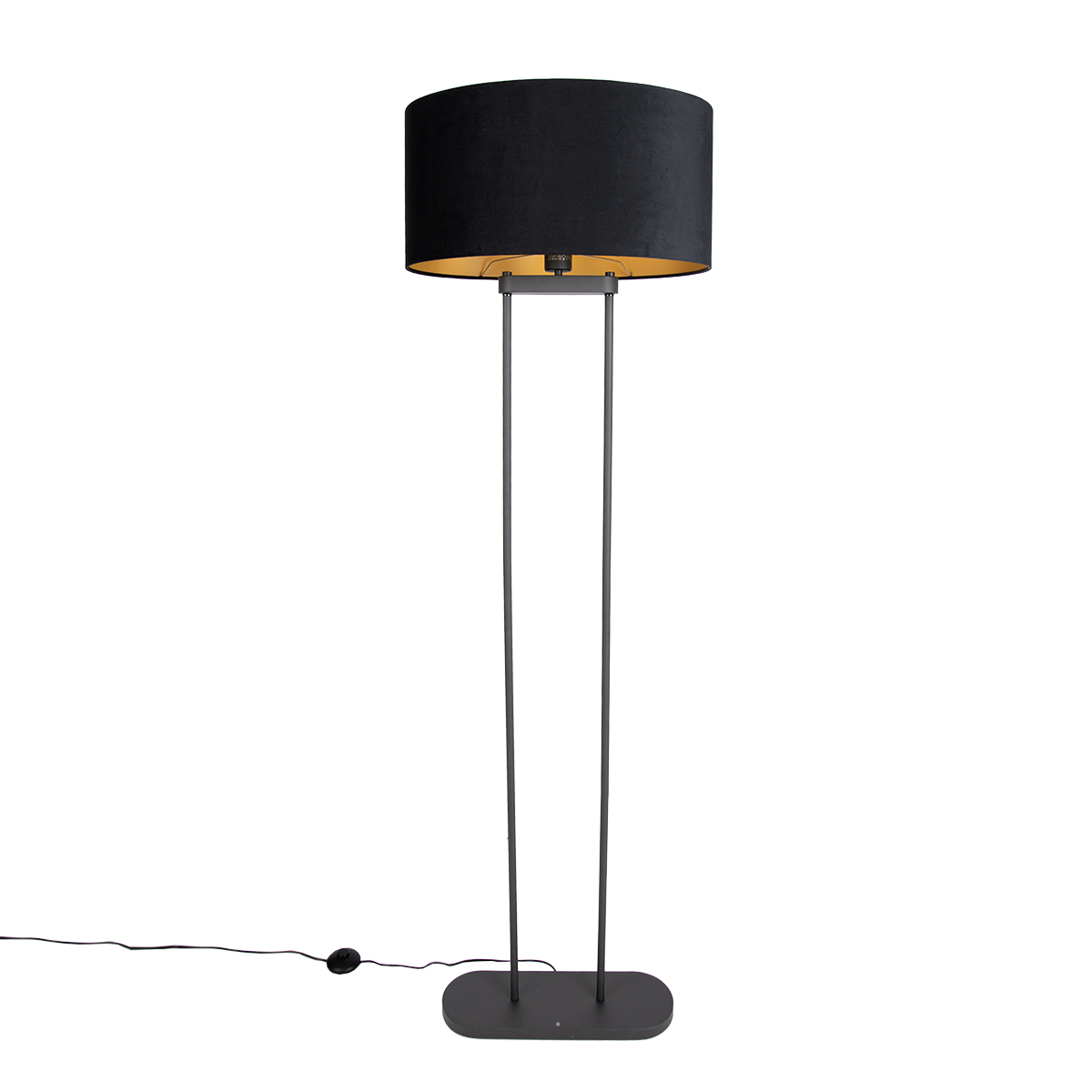 Fekete állólámpa fekete ovális lámpabúrával 50 cm - Thijmen