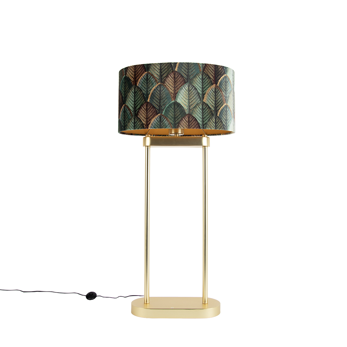 Sárgaréz állólámpa levélmintás, ovális búrával és arany belsővel 35 cm - Thijmen