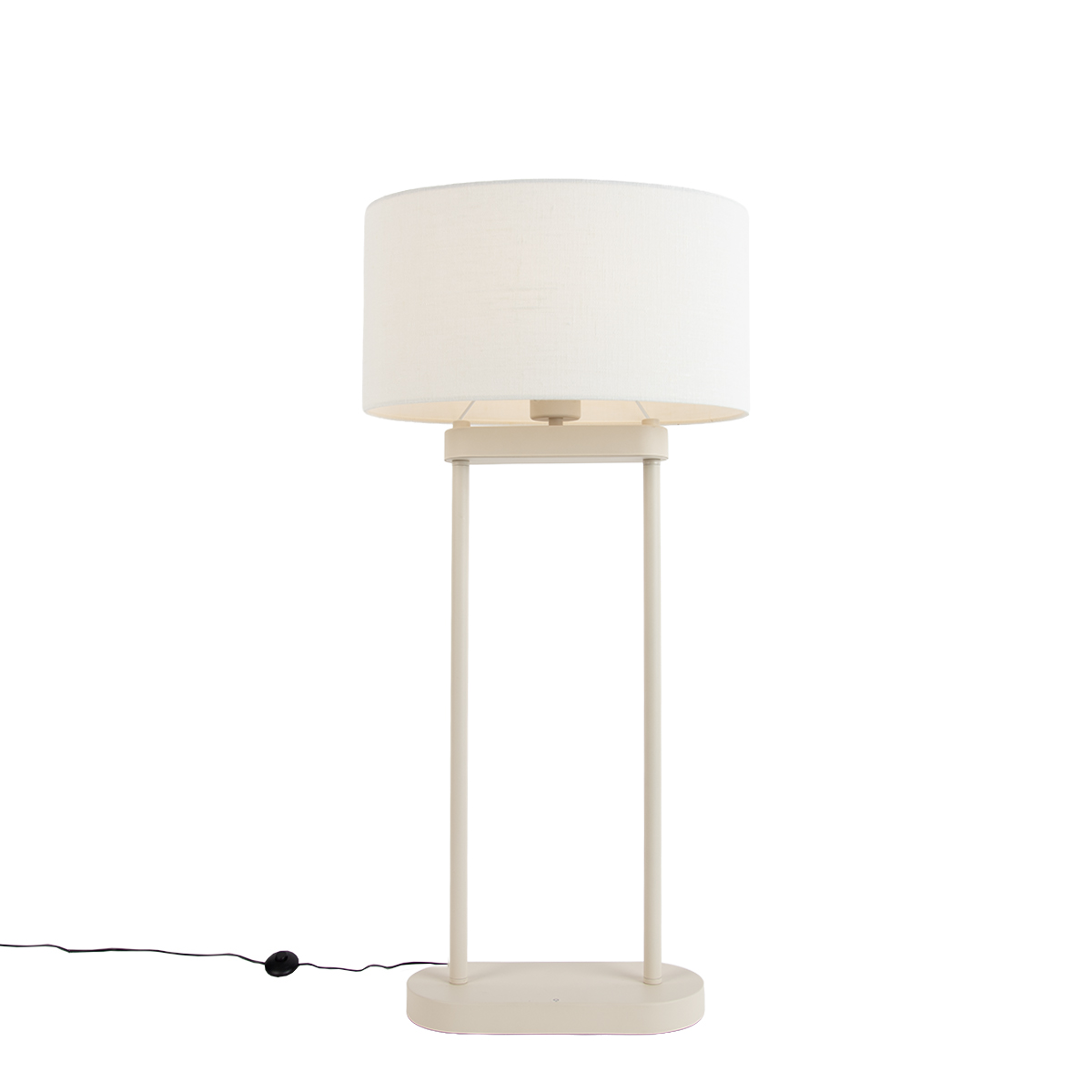 Vloerlamp beige met ovale witte linnen kap 35cm - Thijmen