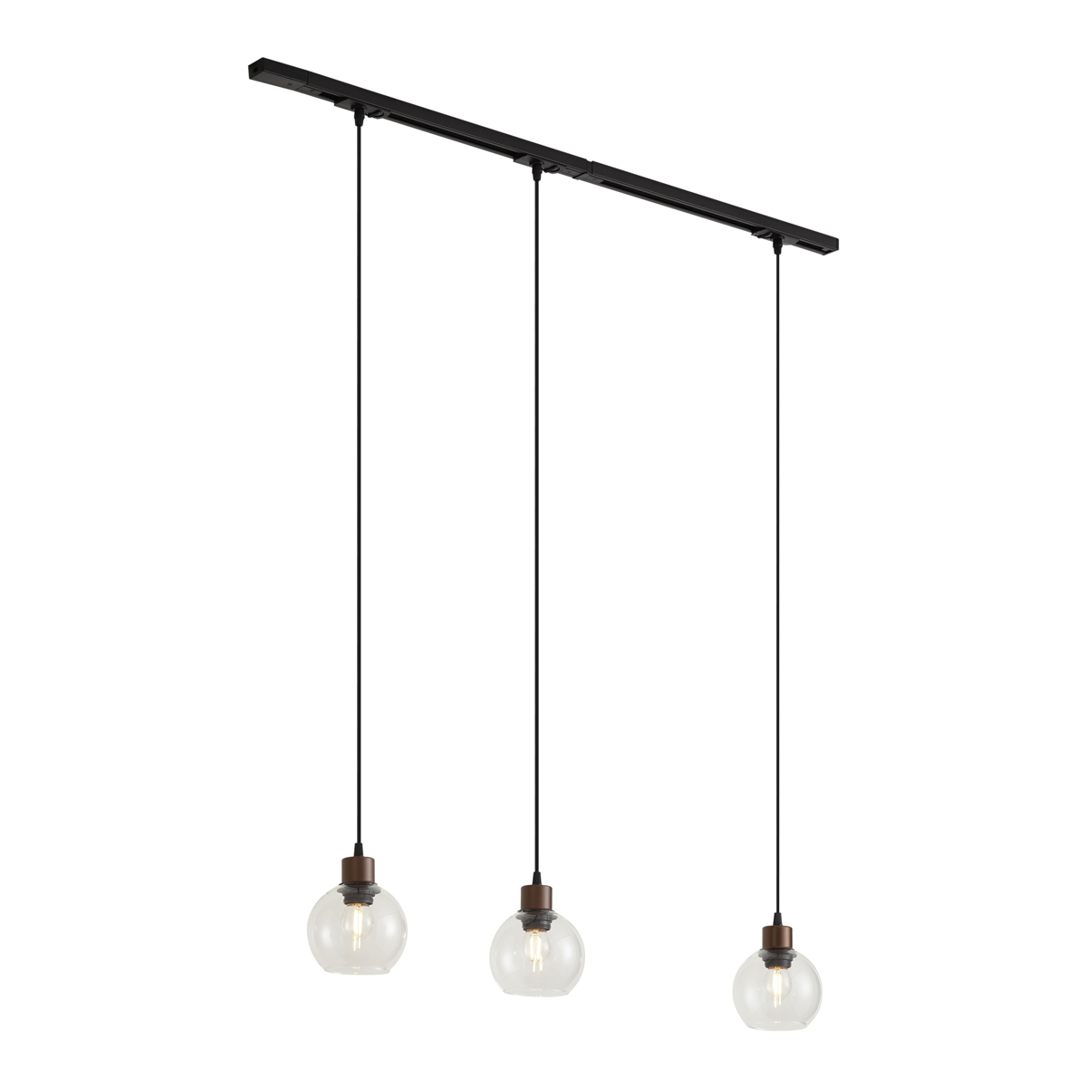 Modern railsysteem zwart met 3 hanglampen brons 1-fase - Iconic Lava