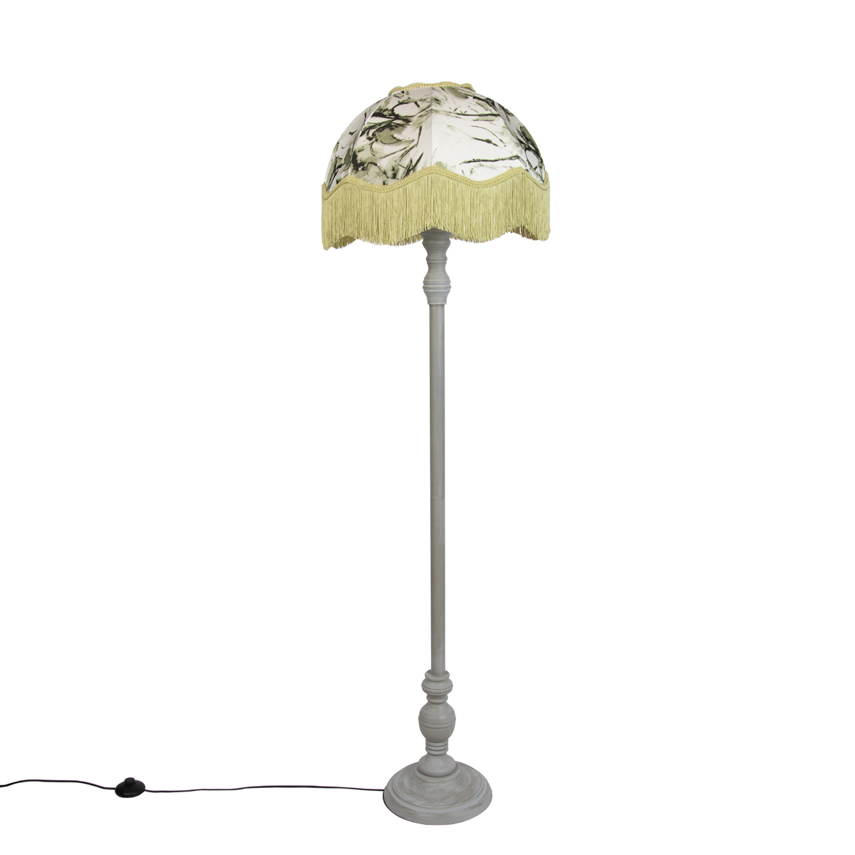 Vloerlamp zwart met bloemen kap en witte binnenkant 45cm - Classico