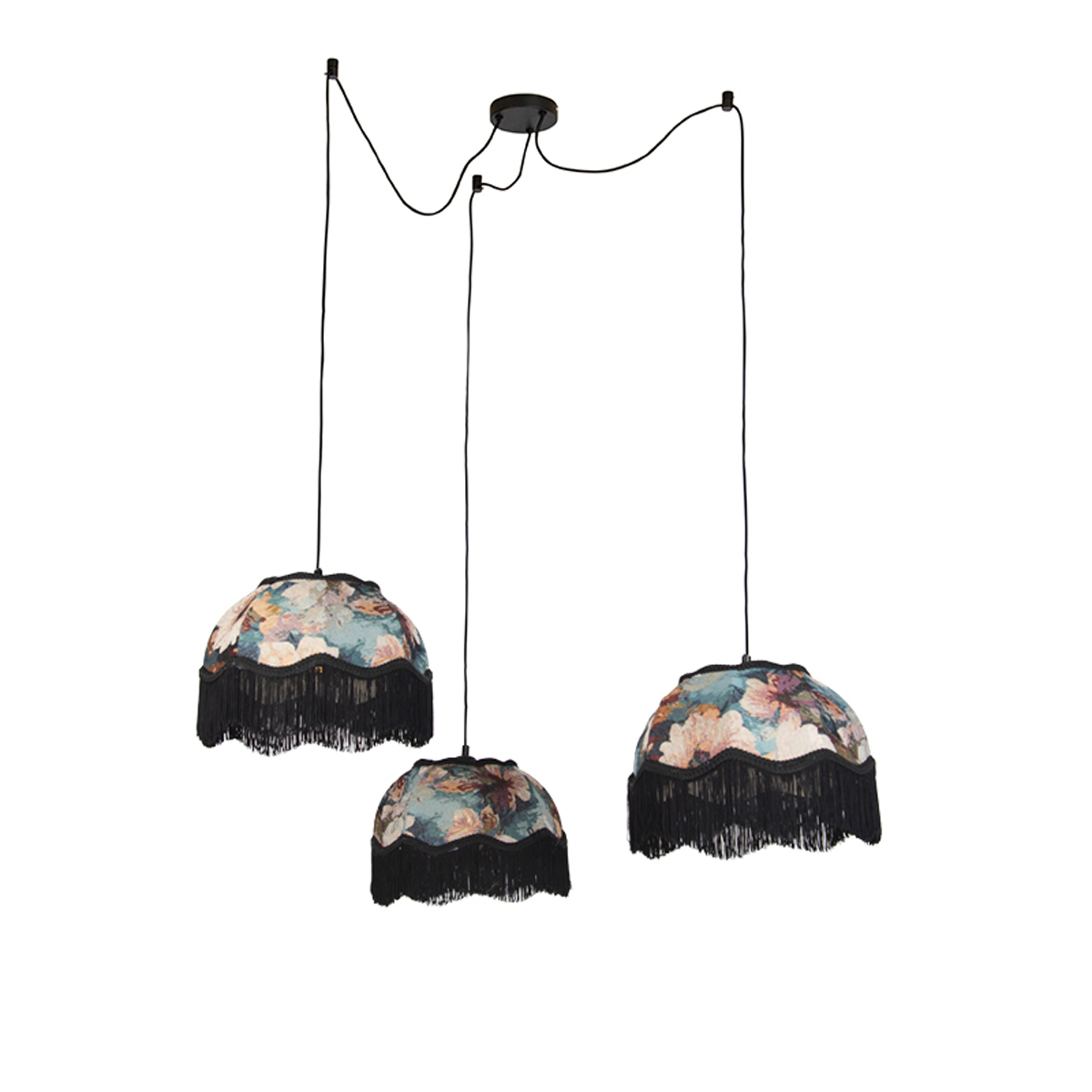 Függőlámpa fekete virágmintás búrával és fehér belsővel 31,5 cm 3-lámpás - Cava