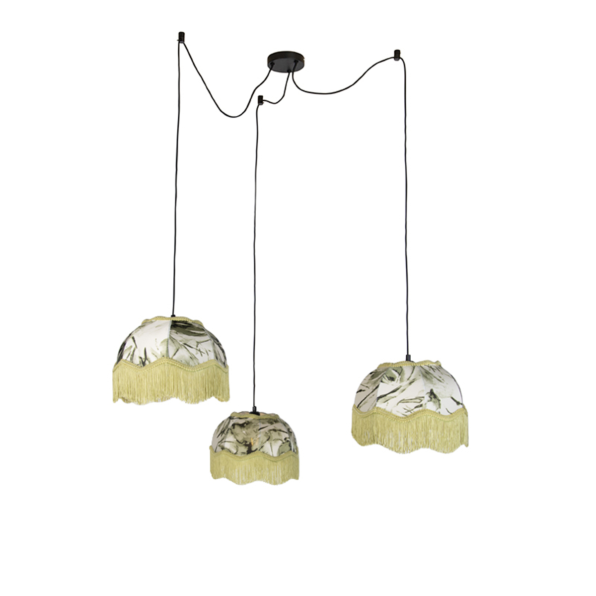 Függőlámpa fekete levélmintás búrával és fehér belsővel 31,5 3-lámpás - Cava