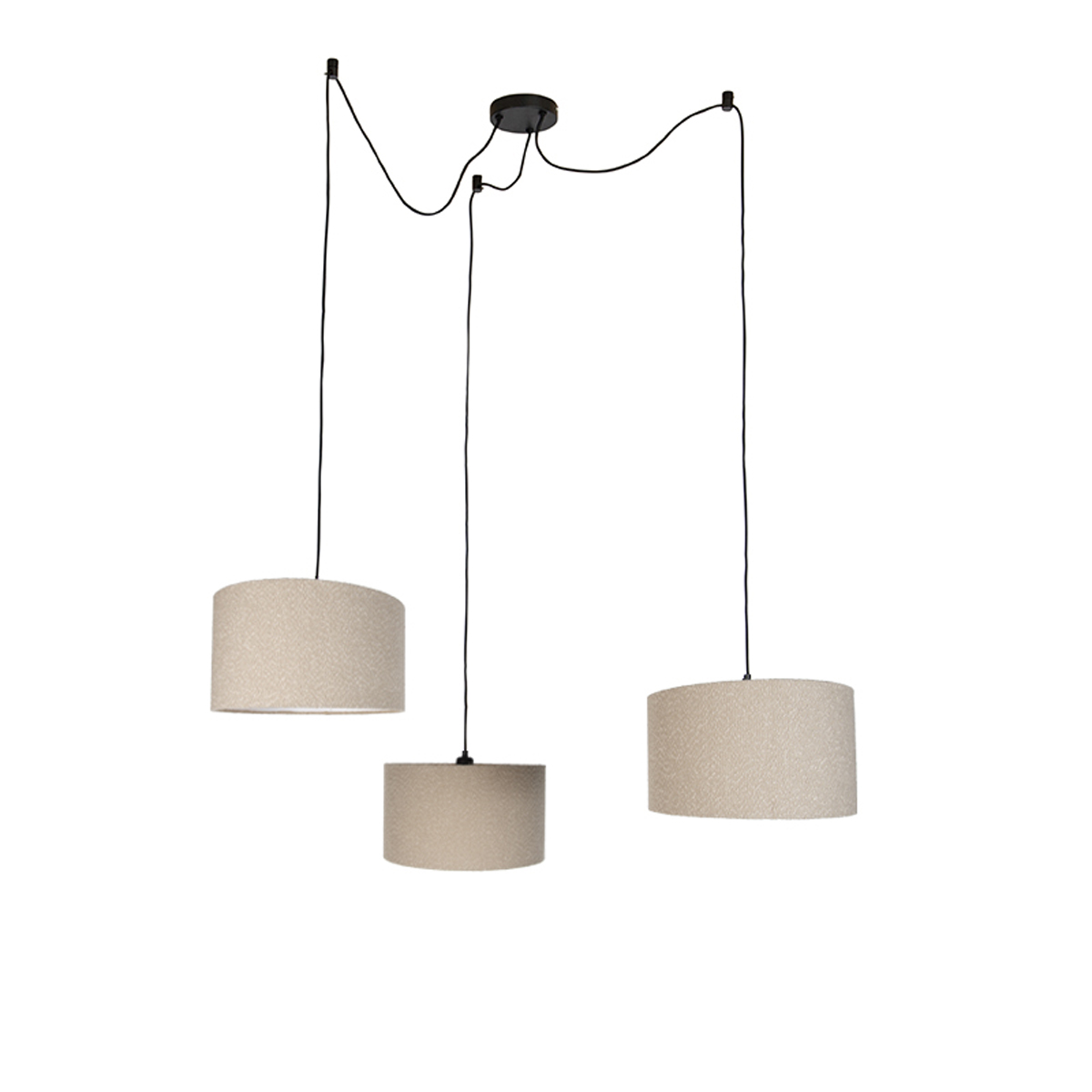 Hanglamp zwart met beige teddy stof 35cm 3-lichts - Cava