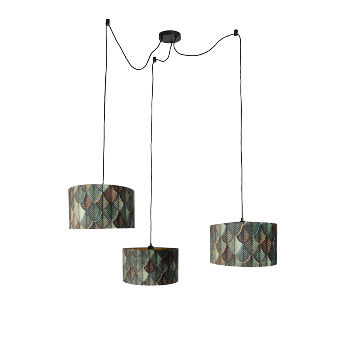 Hanglamp zwart met blad kap en gouden binnenkant 35cm - Cava