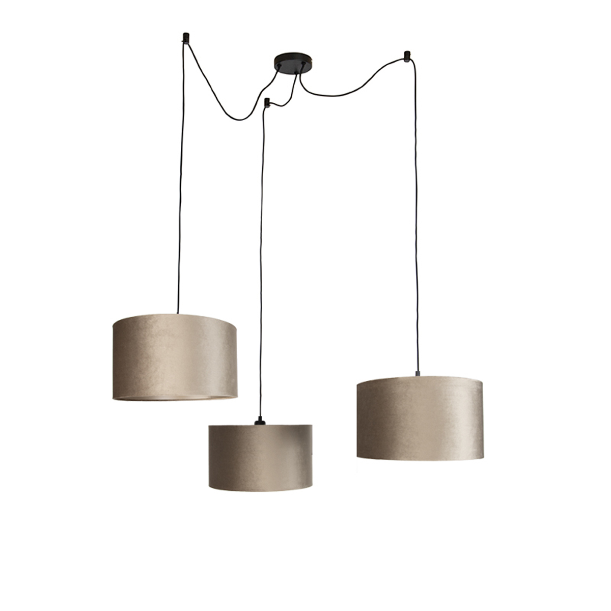 Hanglamp zwart met taupe kap 35cm 3-lichts - Cava