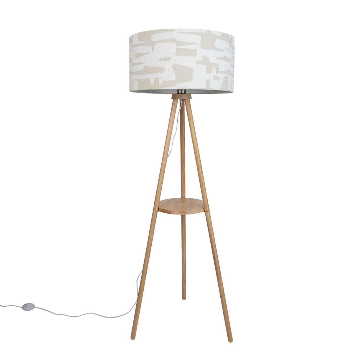 Fa háromlábú állólámpa fehér és bézs csíkos lámpabúrával 50 cm - Lou