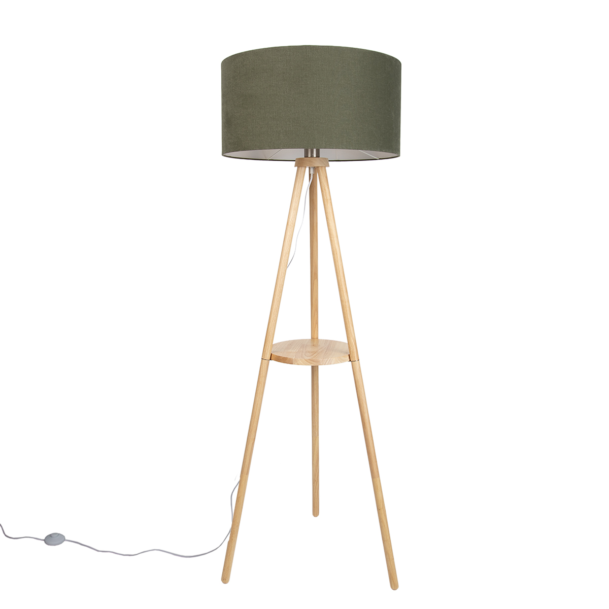 Dřevěná stojací lampa s trojnožkou a zeleným stínidlem 50 cm - Lou