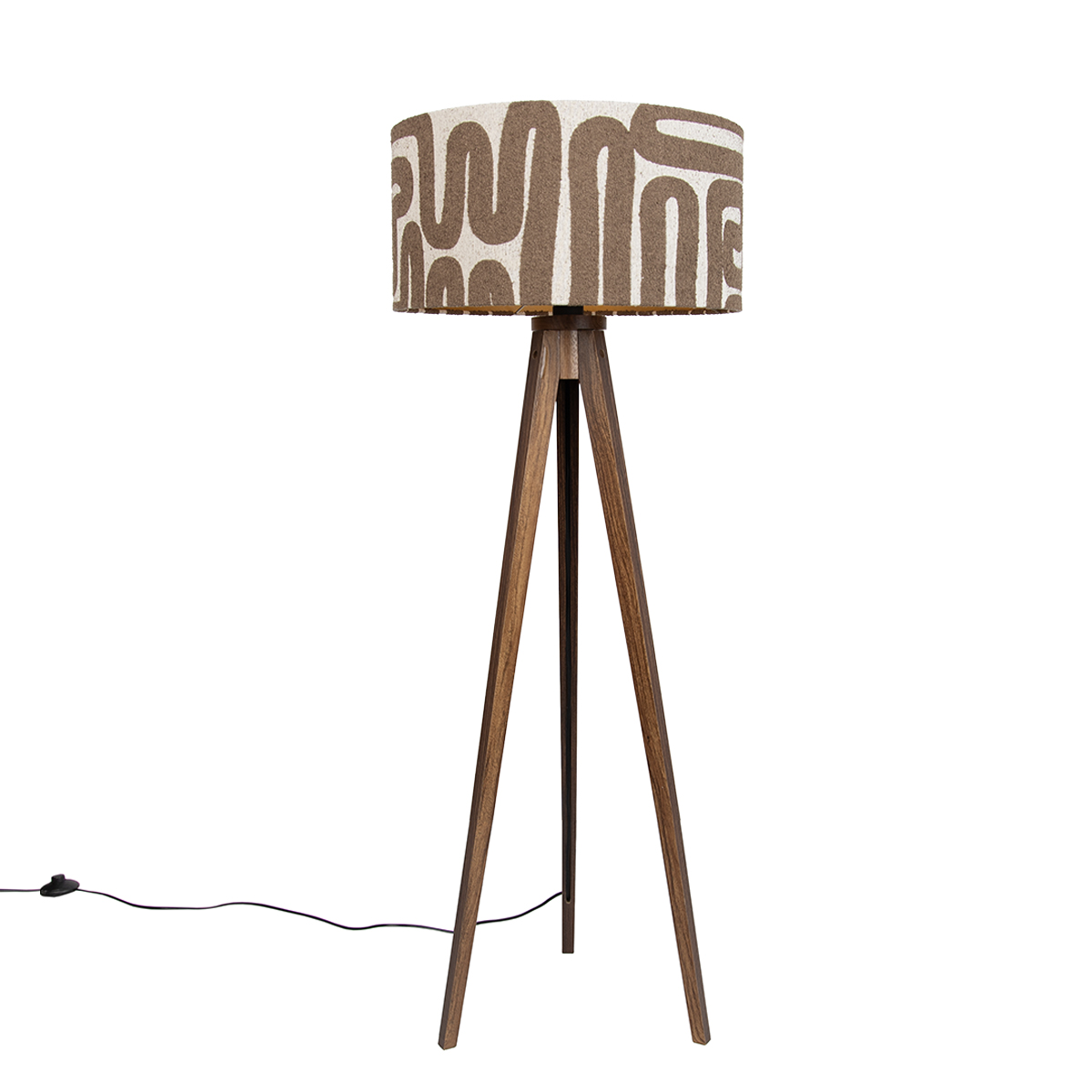 Stojací lampa Tripod Classic z ořechového dřeva s hnědým a béžovým pruhovaným stínidlem 50 cm
