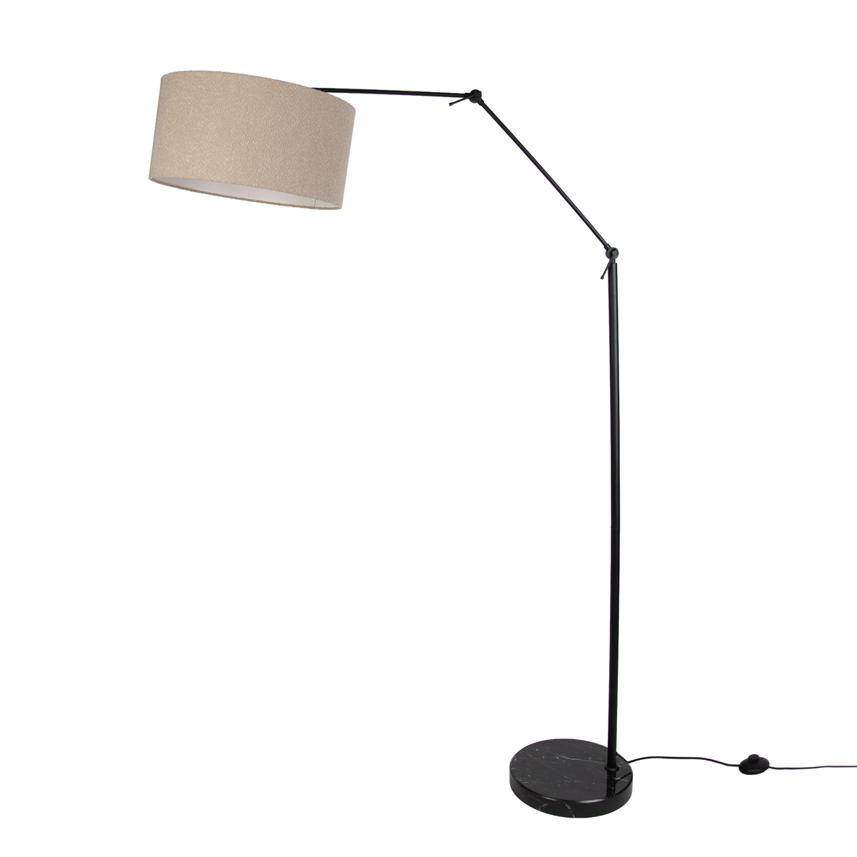 Vloerlamp zwart verstelbaar met beige kap van teddy stof 50cm - Editor