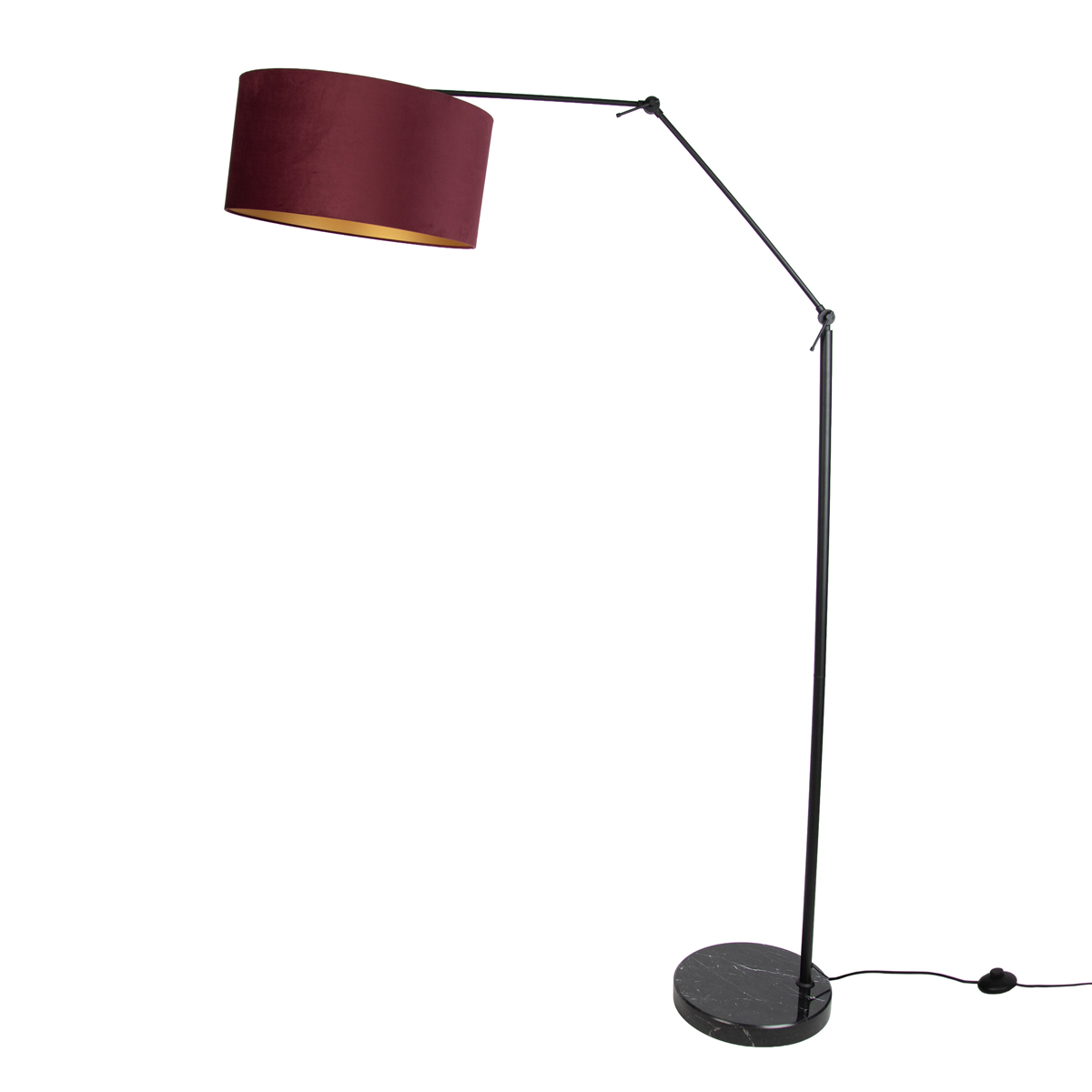 Vloerlamp zwart verstelbaar met kap rood en gouden binnenkant 50cm - Editor