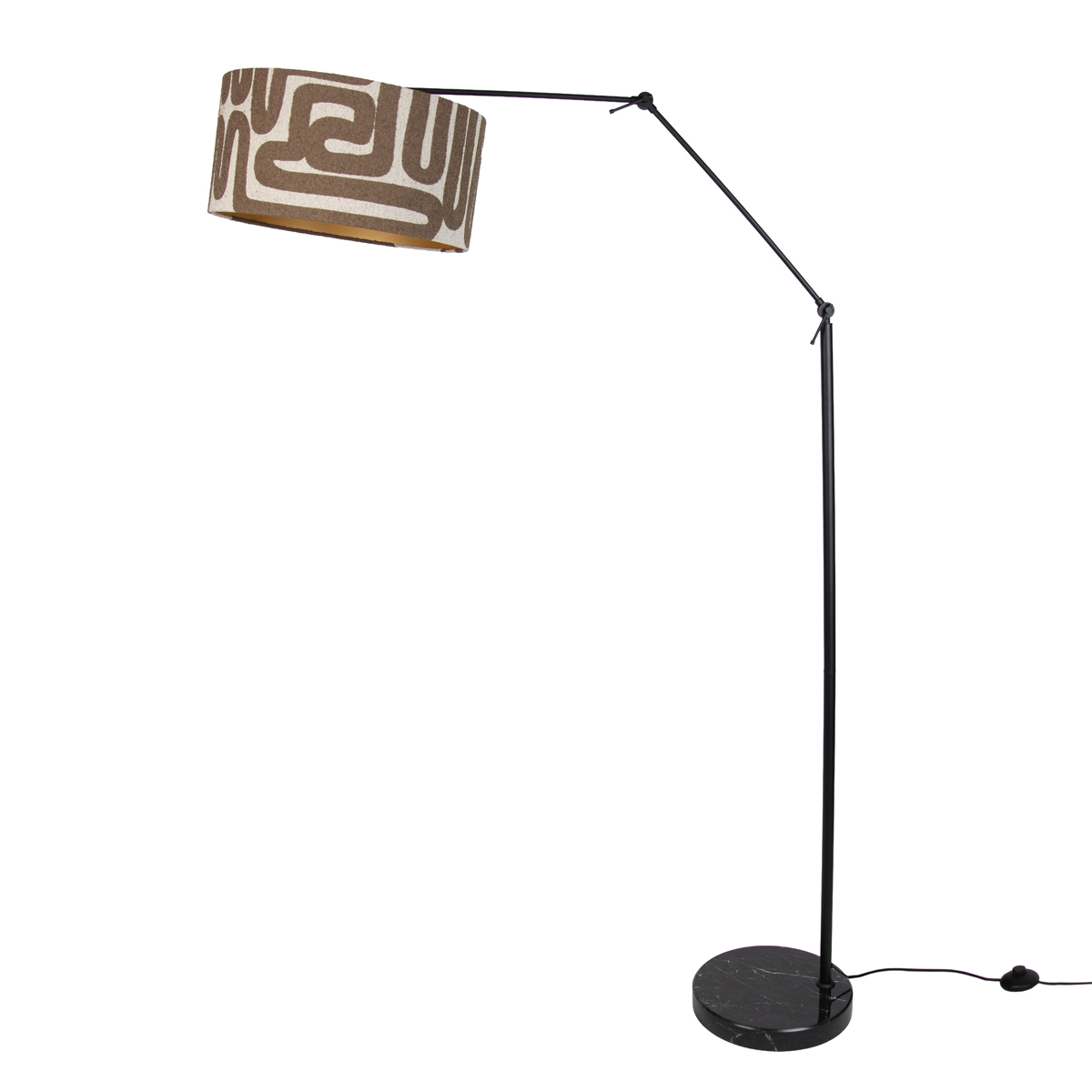 Vloerlamp zwart verstelbaar met bruin en beige gestreepte kap 50cm - Editor