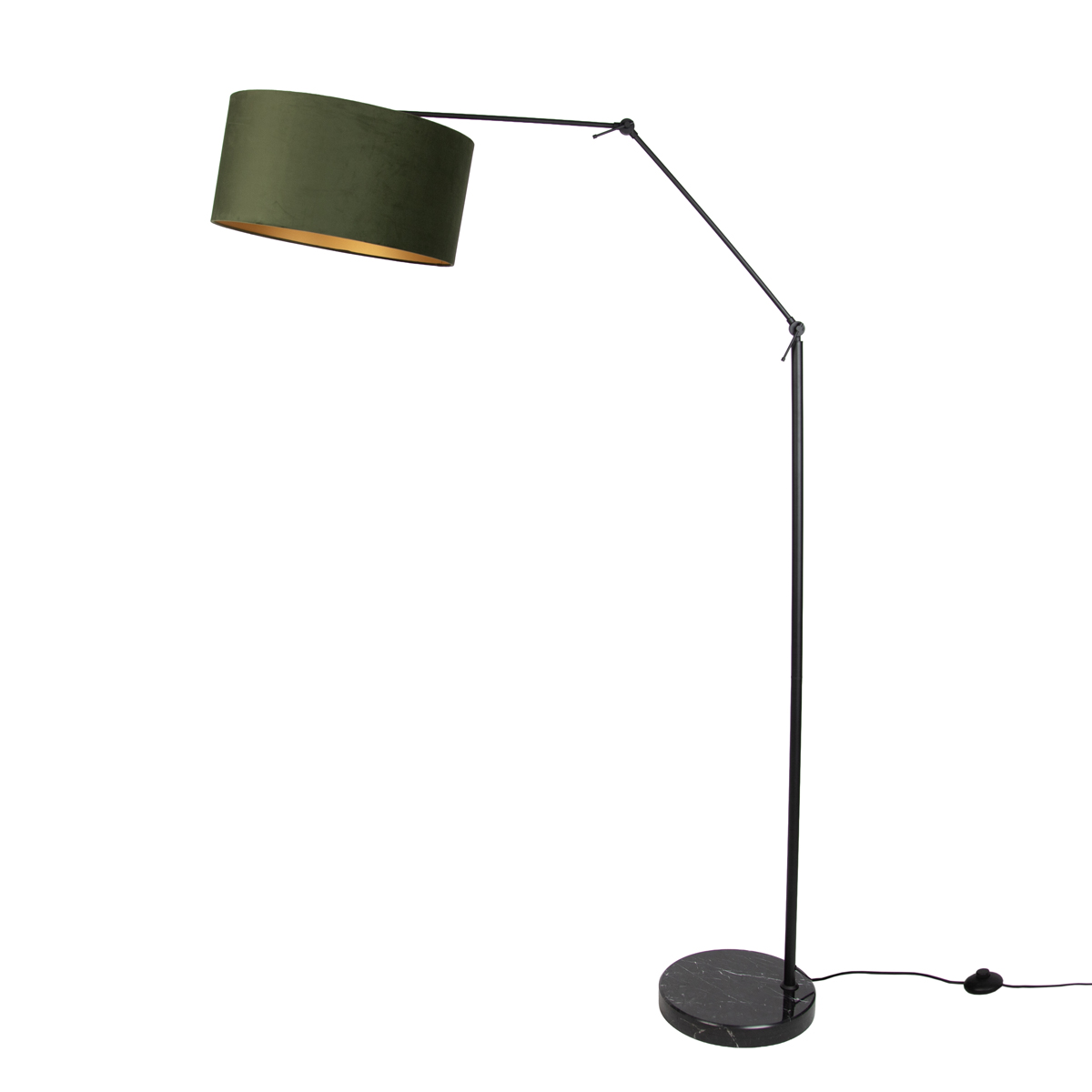 Vloerlamp zwart verstelbaar met kap groen en gouden binnenkant 50cm - Editor