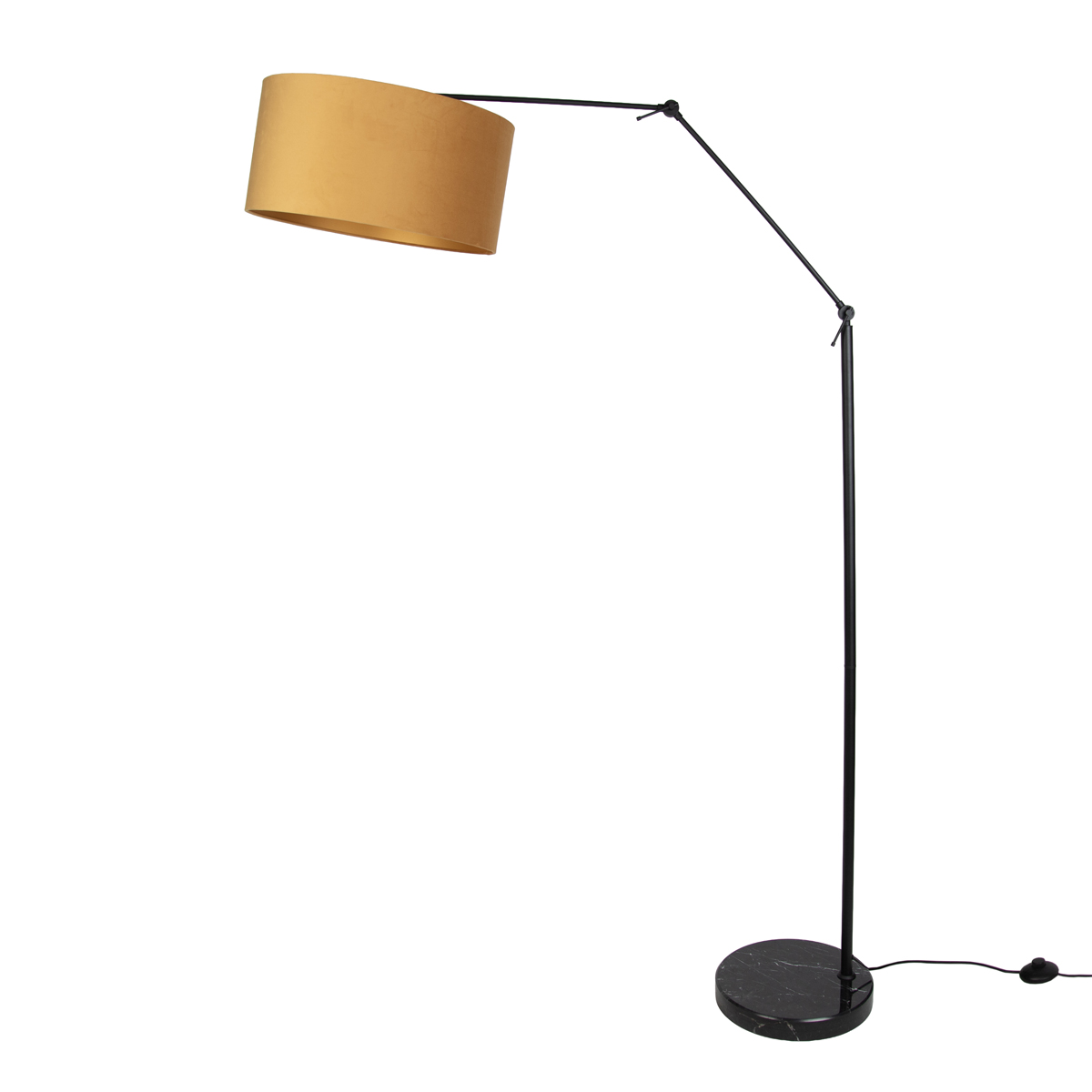 Vloerlamp zwart verstelbaar met kap geel en gouden binnenkant 50cm - Editor