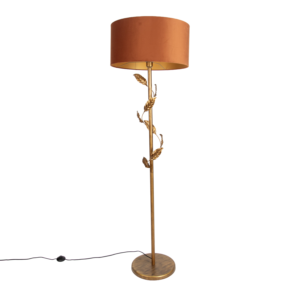 Vloerlamp goud met kap oranje en gouden binnenkant 50cm - Linden