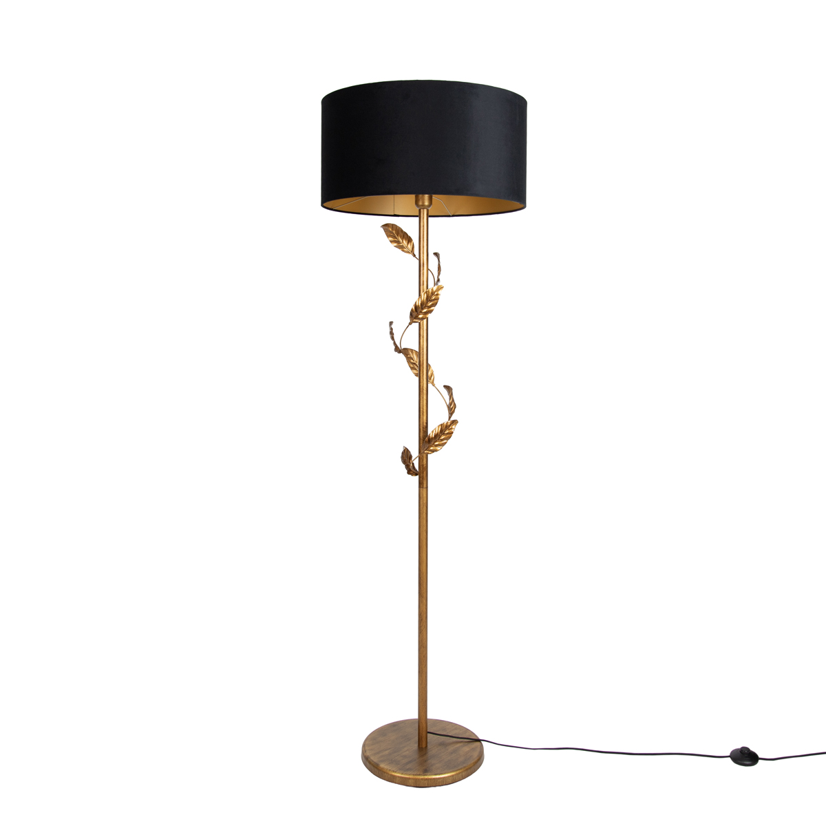 Stojací lampa zlatá s černým stínidlem a zlatým vnitřkem 50 cm - Linden