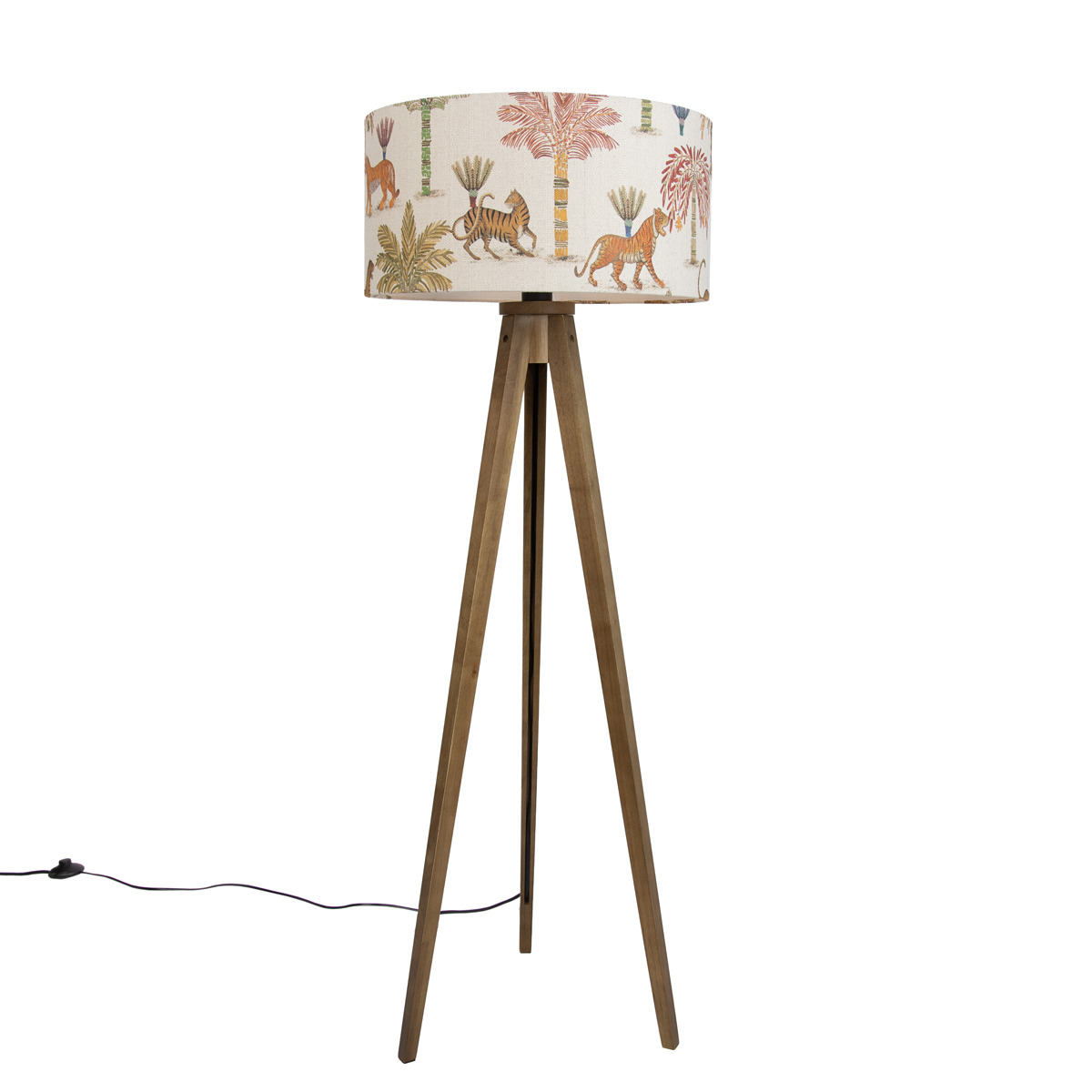 Vloerlamp hout met kap multicolor en dierenprint 50cm - Tripod Classic