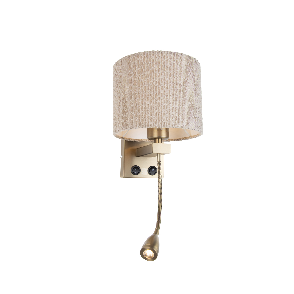 Wandlamp bronze met flexarm en kap beige van teddy stof 18cm - Brescia Combi
