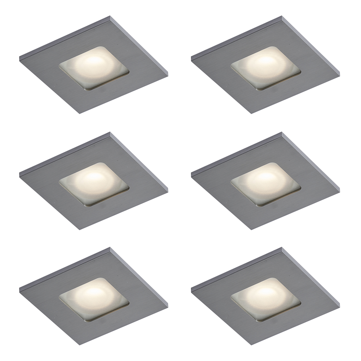 Sada 6 moderních zapuštěných bodových svítidel Gunmetal Square IP44 - Qure