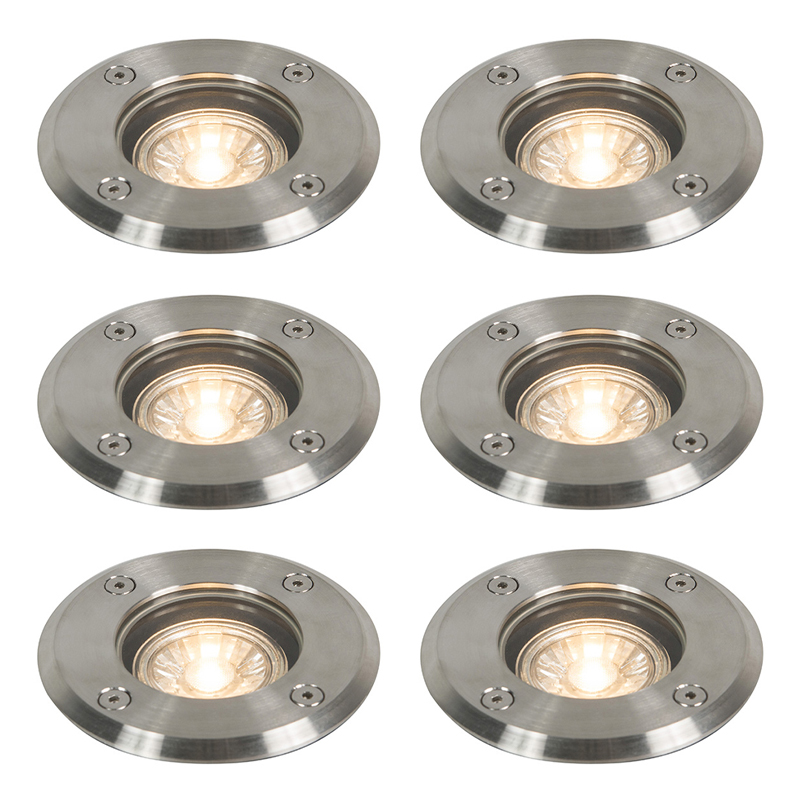 Sada 6 venkovních zemních bodových svítidel ocel 11 cm IP67 - Basic Round
