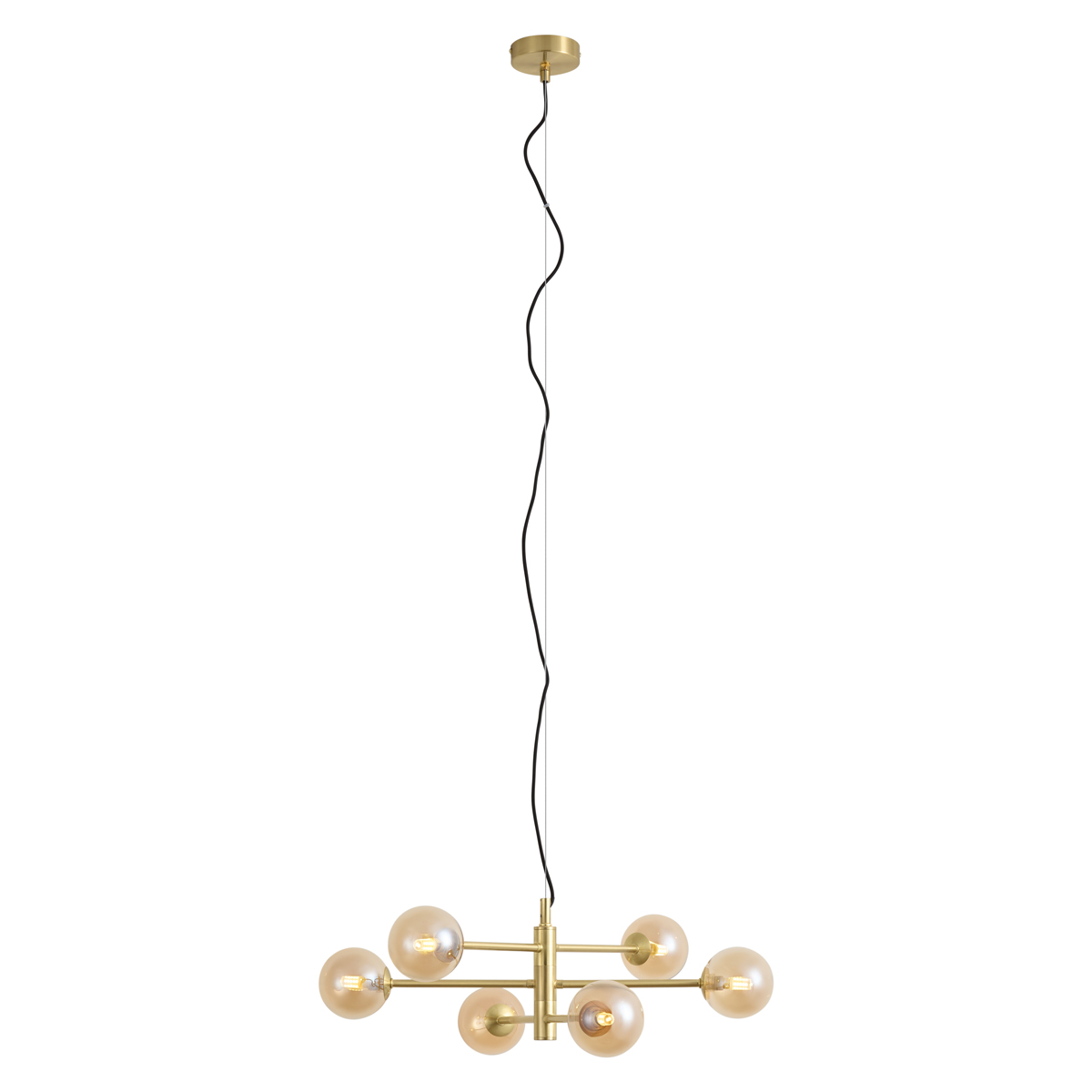 Art Deco hanglamp messing met amber glas 6-lichts - Ryan – QAZQA