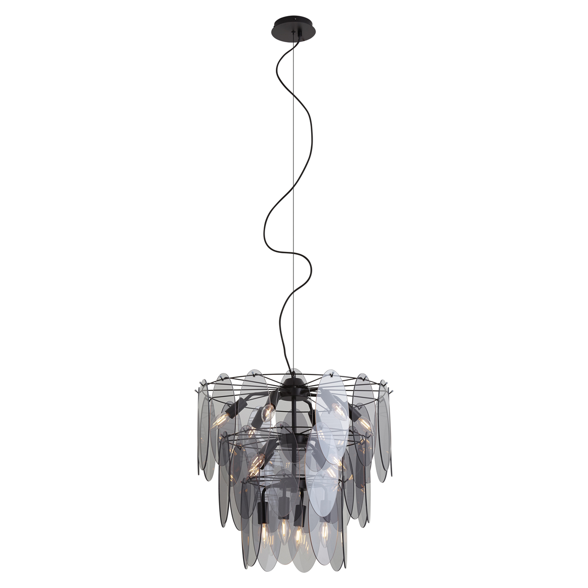 Art Deco hanglamp zwart met smoke glas ovaal 14-lichts - Mochan – QAZQA