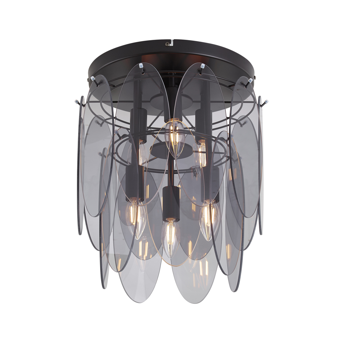Art Deco plafondlamp zwart met smoke glas ovaal 6-lichts - Mochan – QAZQA