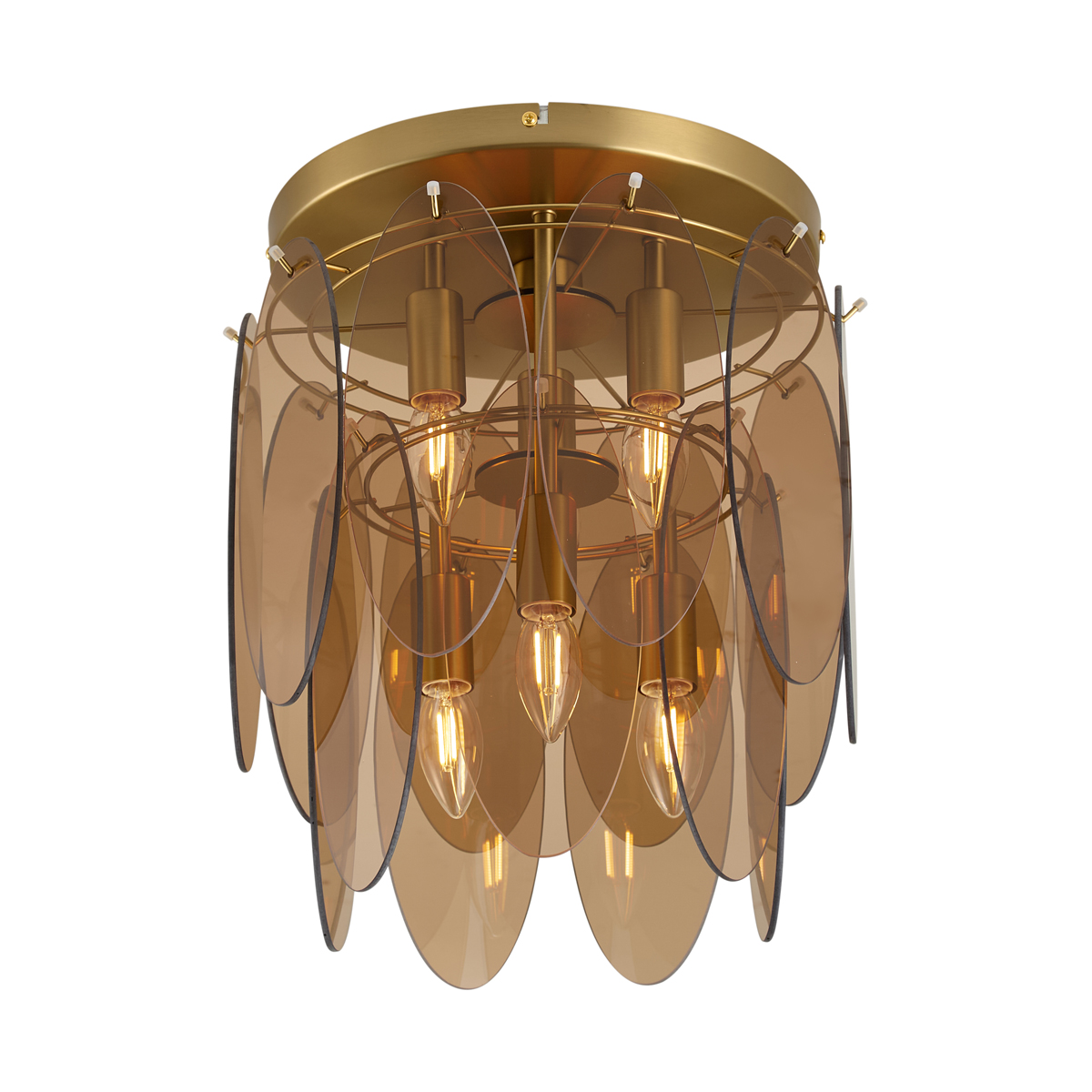 Art Deco plafondlamp goud met amber glas ovaal 6-lichts - Mochan – QAZQA