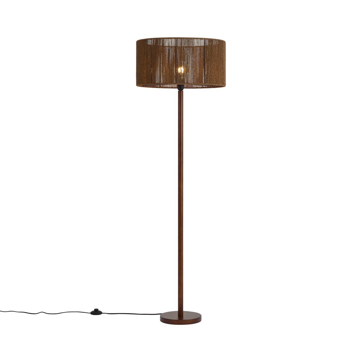 Stojací lampa z ořechového dřeva s hnědým stínidlem z papírového provazu 50/50/25 - Mels – QAZQA