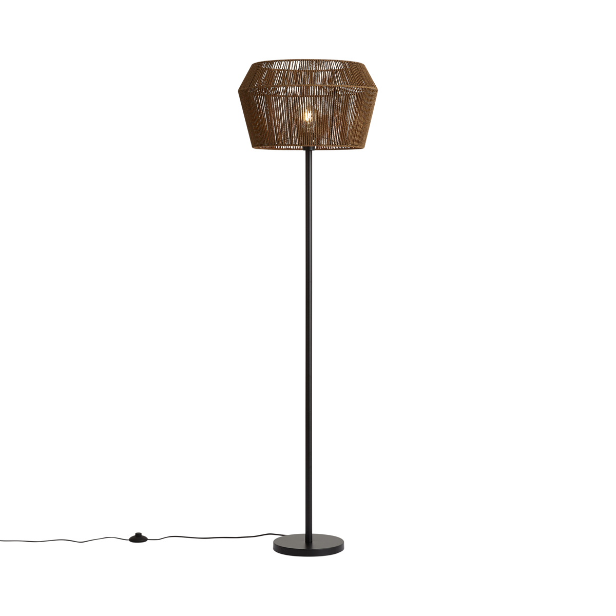 Stojací lampa černá s hnědým stínidlem z papírového provazu 50/50/30 - Simplo – QAZQA