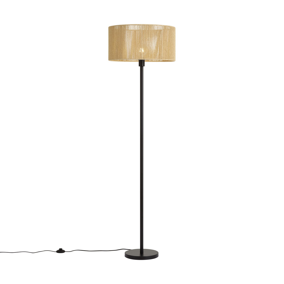 Simplo Floor Lamp: Black Frame with Beige Paper Rope Shade (50/50/25) – QAZQA