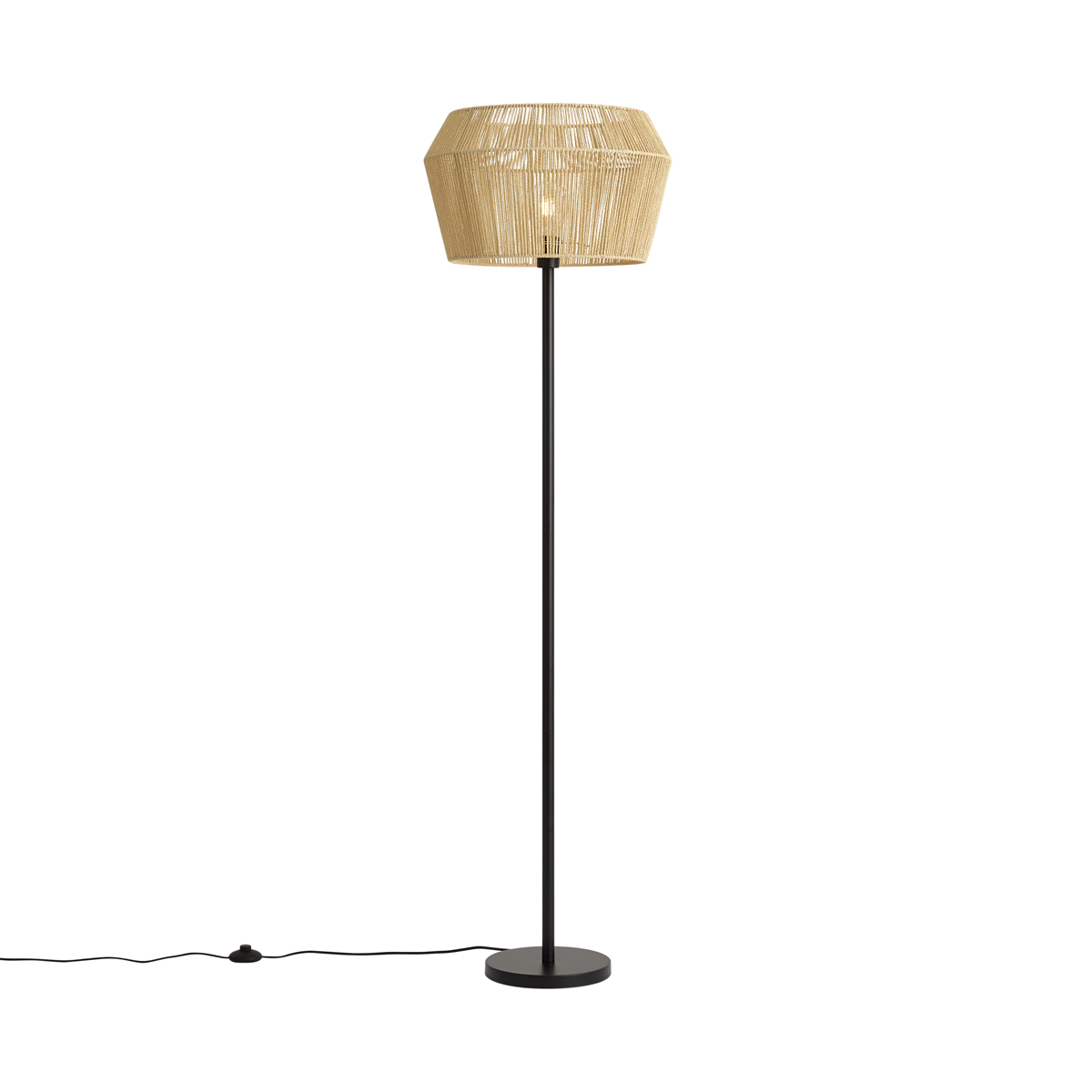 Stojací lampa černá s béžovým stínidlem z papírového provazu 50/50/30 - Simplo – QAZQA