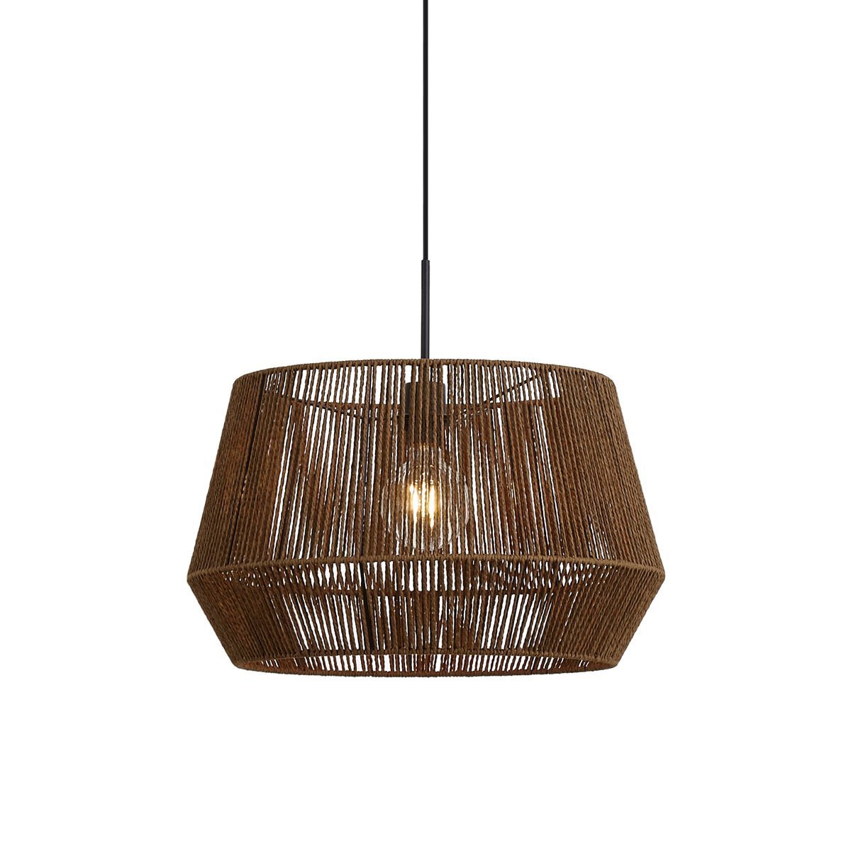 Hanglamp zwart met bruine papieren touw kap 50/50/30 - Combi 1 – QAZQA
