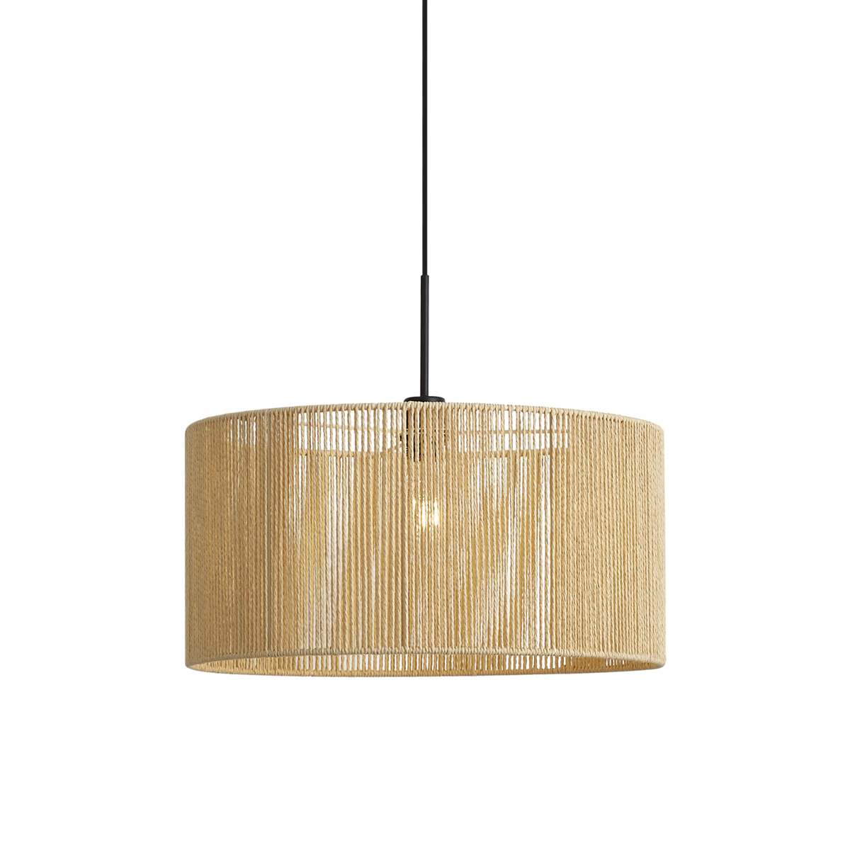 Hanglamp zwart met beige papieren touw kap 50/50/25 - Combi 1 – QAZQA
