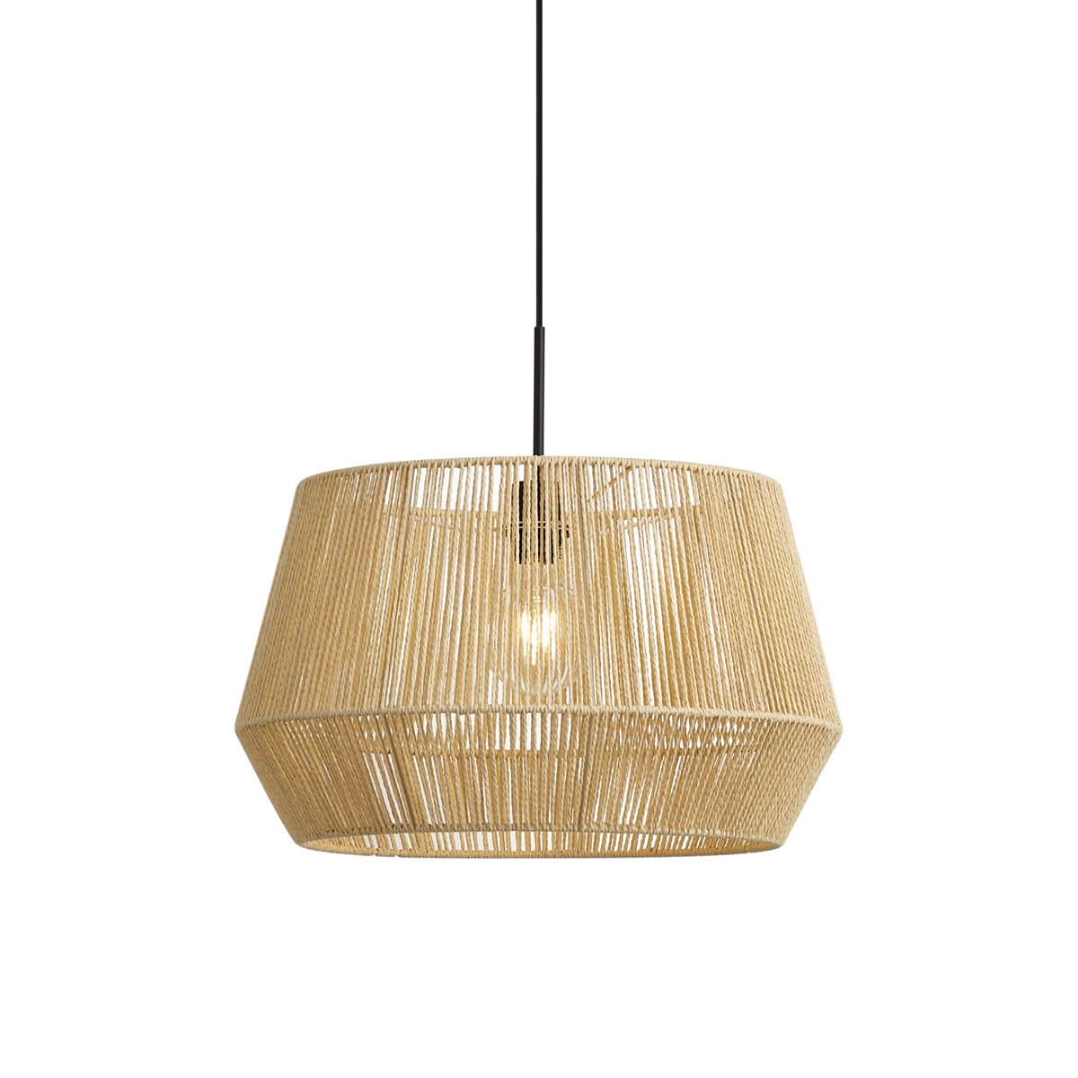 Hanglamp zwart met beige papieren touw kap 50/50/30 - Combi 1 – QAZQA