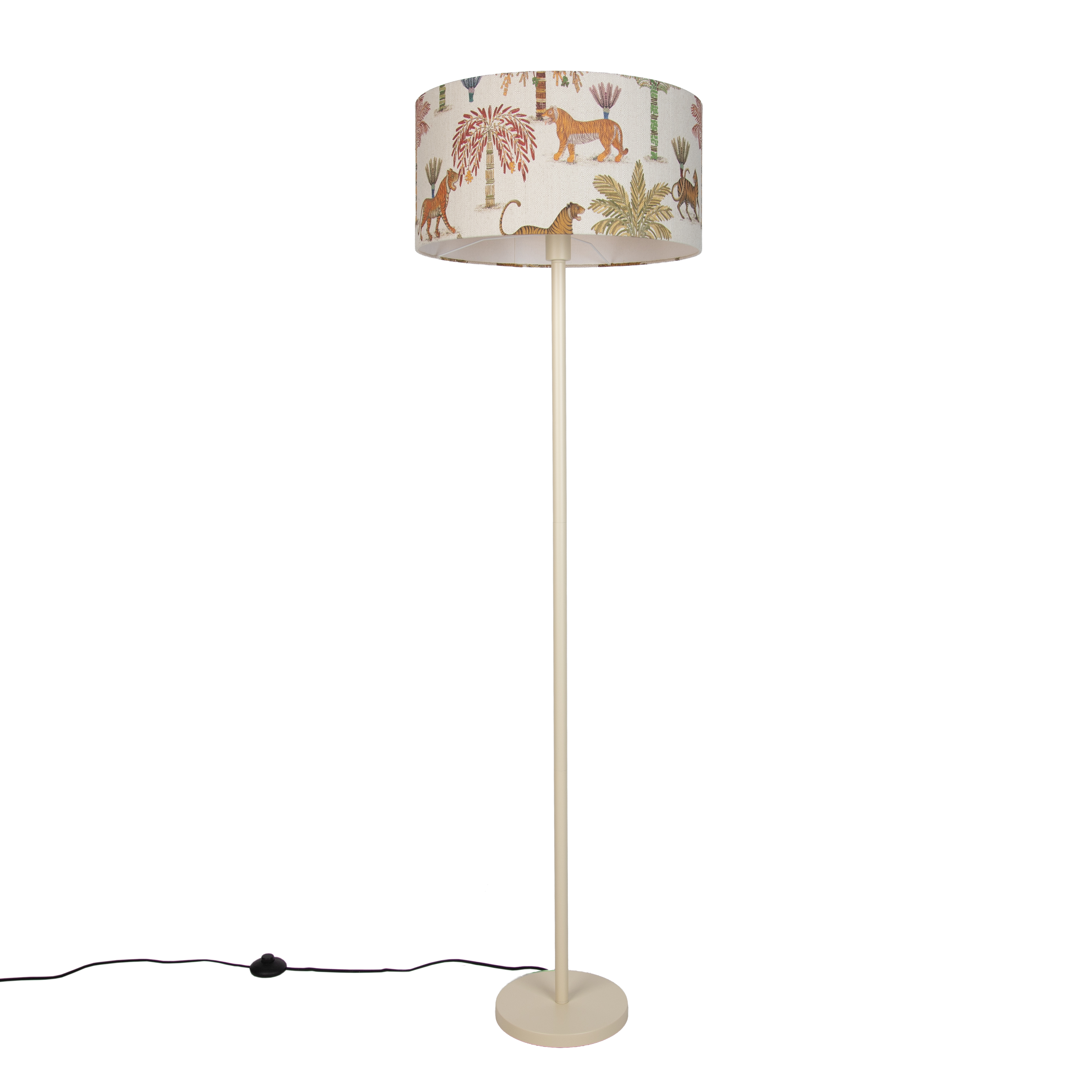 Japandi vloerlamp beige met kap multicolor en dierenprint 50cm - Simplo