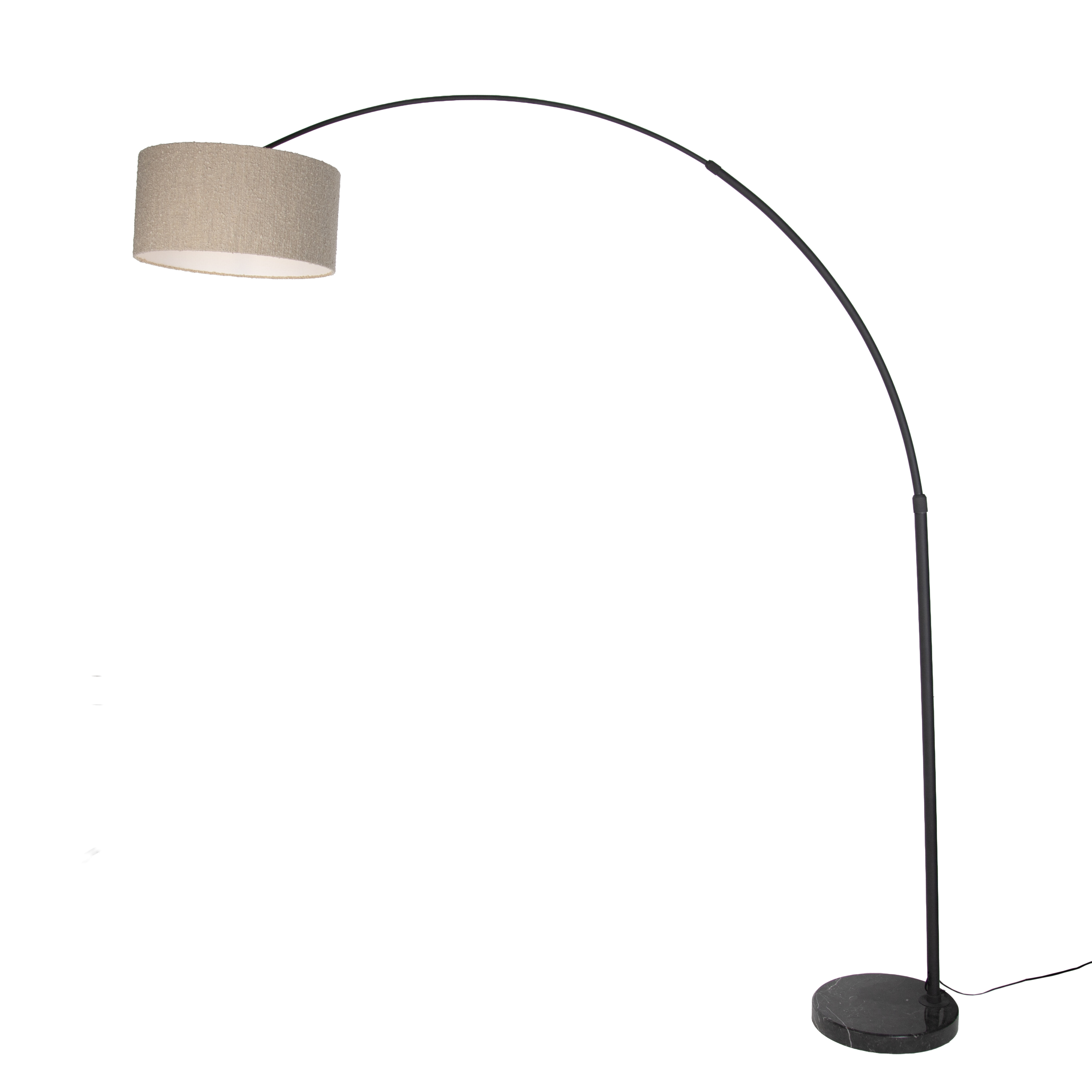 Moderne booglamp zwart met marmeren voet en beige bouclé kap 50cm - XXL