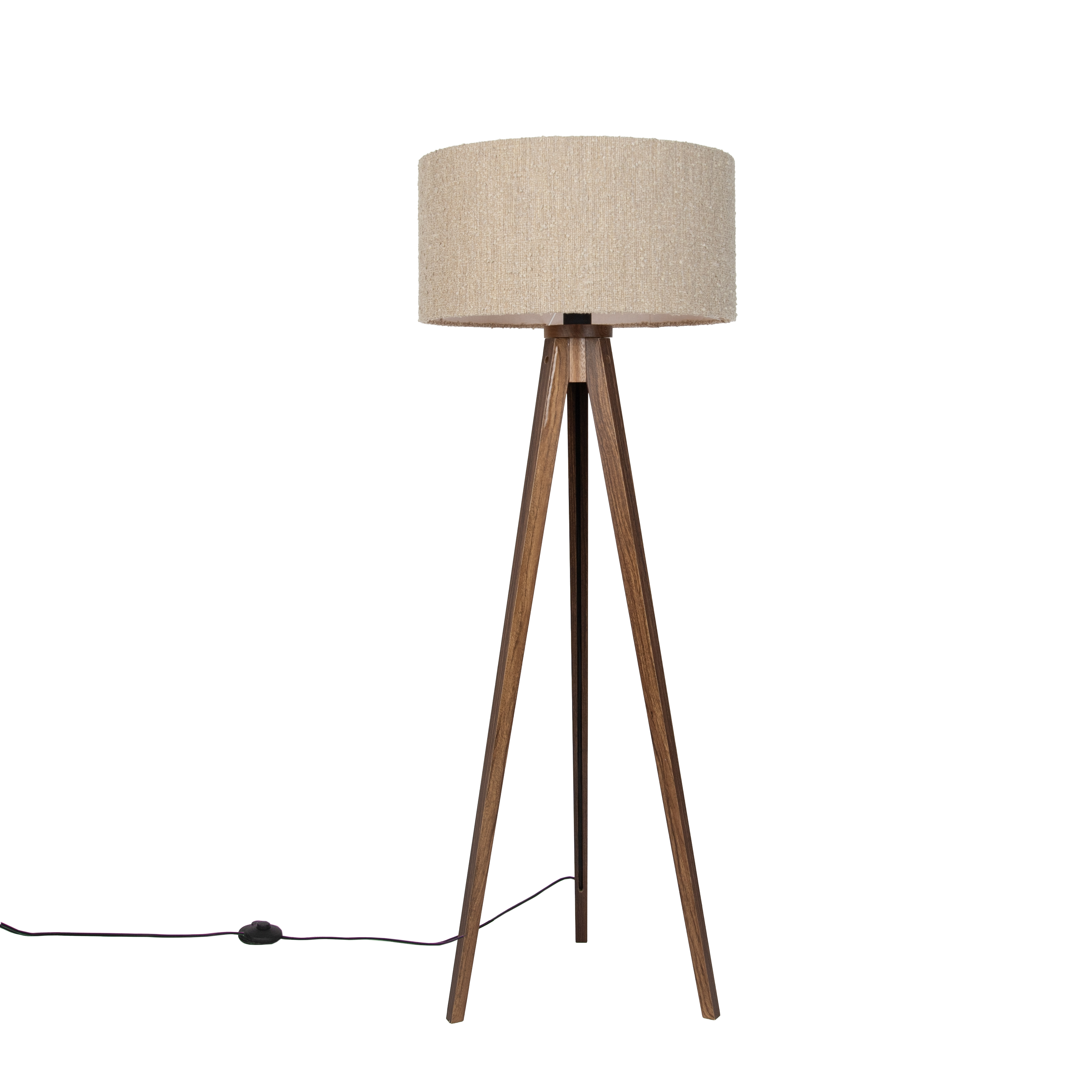 Moderne vloerlamp walnoot hout met beige bouclé kap 50cm - Tripod Classic