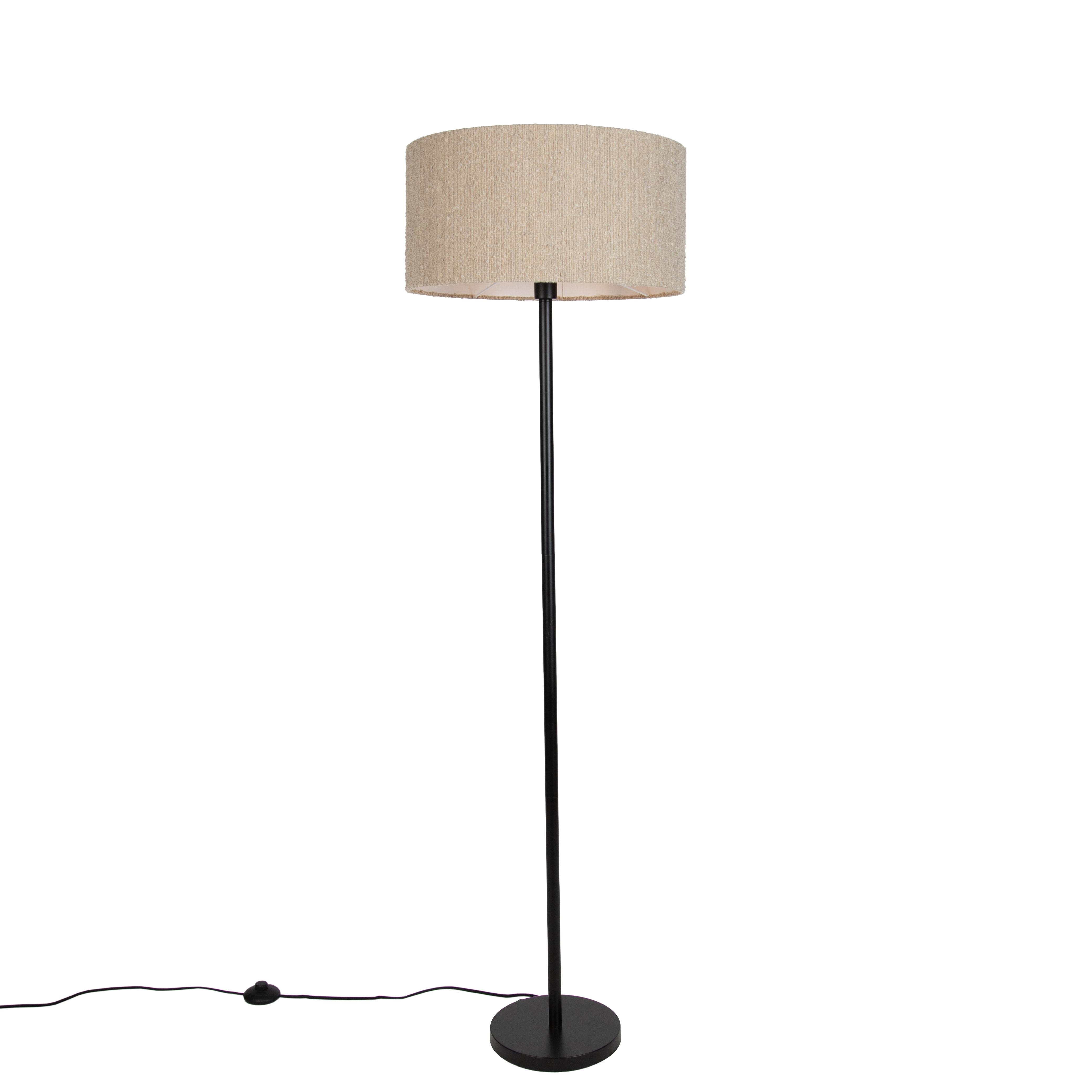 Moderne vloerlamp zwart met beige bouclé kap 50cm - Simplo