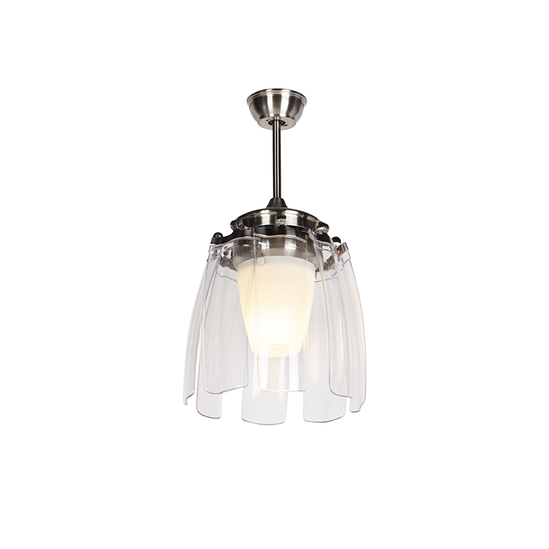 QAZQA Ventilatori Da Soffitto Wings - Moderno - Vetro,Plastico,Acciaio - Acciaio/Bianco/Trasparente - Tondo Max. 1 X Watt 11 Ventilatore da soffitto argento con telecomando - Wings 42 acciaio