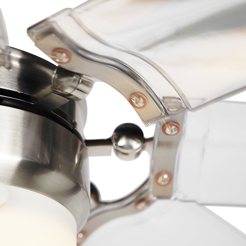 QAZQA Ventilatori Da Soffitto Wings - Moderno - Vetro,Plastico,Acciaio - Acciaio/Bianco/Trasparente - Tondo Max. 1 X Watt 13 Ventilatore da soffitto argento con telecomando - Wings 42 acciaio