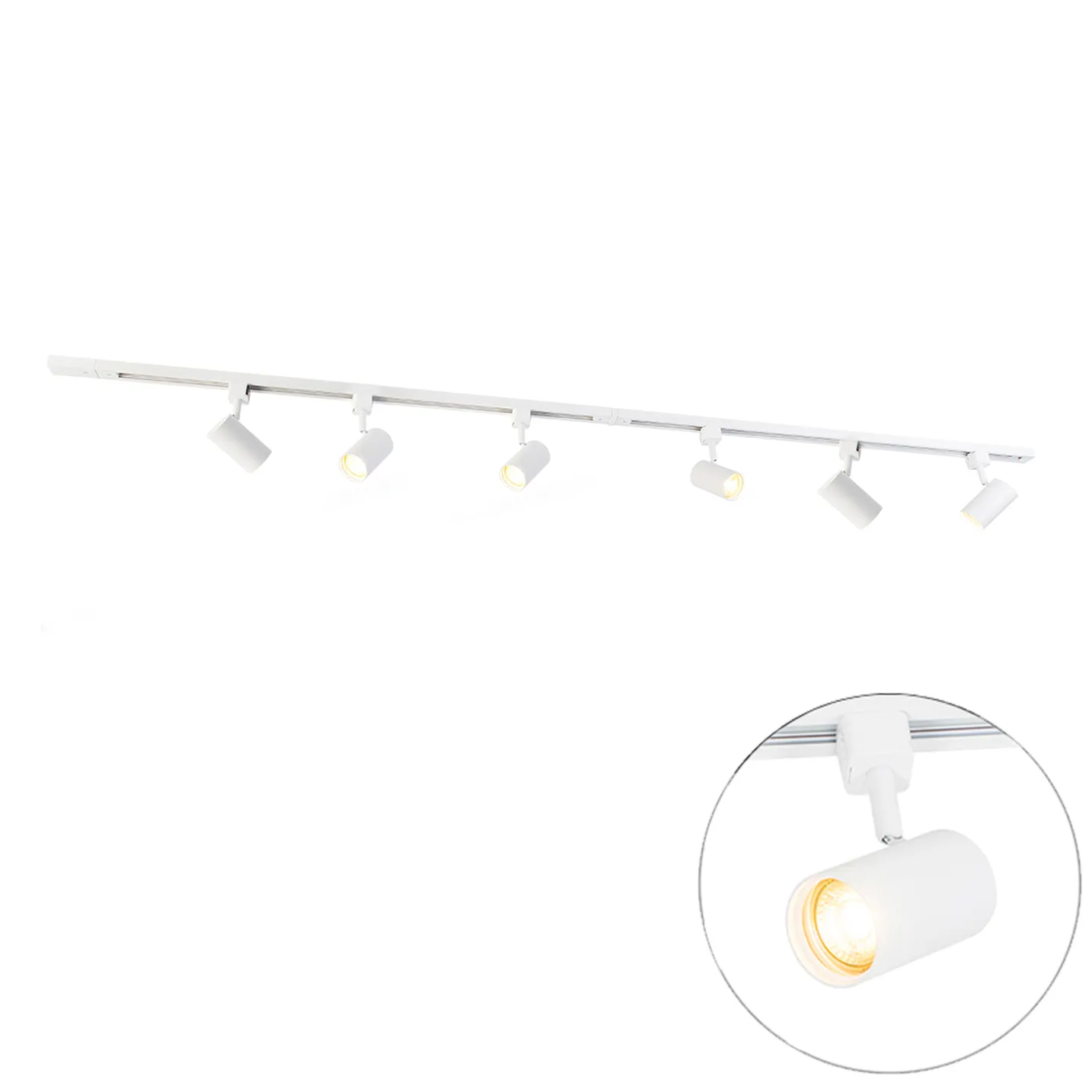 Modern sínrendszer 6 fehér spotlámpával, 1 fázisú, 200 cm - Iconic Jeana