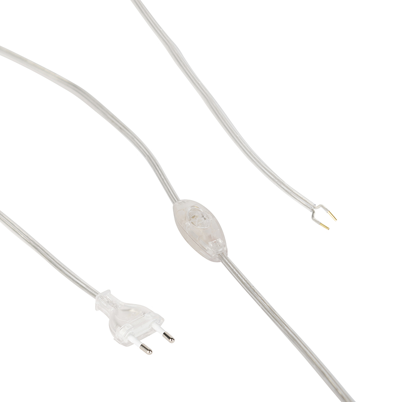 Pripojovací kábel 80-120 cm s vypínačom a zástrčkou priehľadný