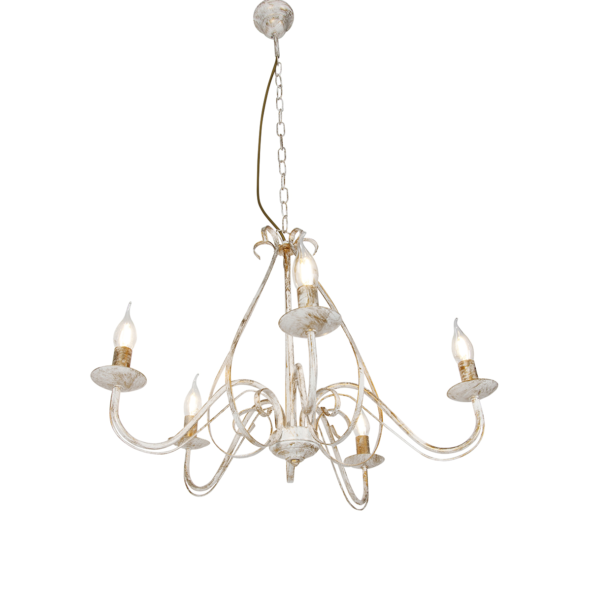 QAZQA + Lampadario Stile Italiano Giuseppe - Rustico - Acciaio - Crema - Tondo Max. 5 X Watt 15 Lampadario bianco - GIUSEPPE 5