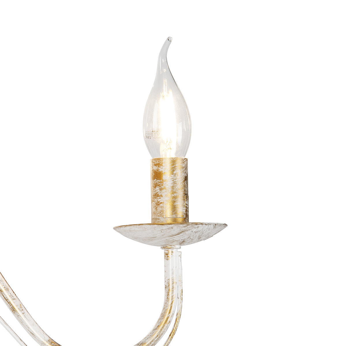 QAZQA + Lampadario Stile Italiano Giuseppe - Rustico - Acciaio - Crema - Tondo Max. 5 X Watt 10 Lampadario bianco - GIUSEPPE 5