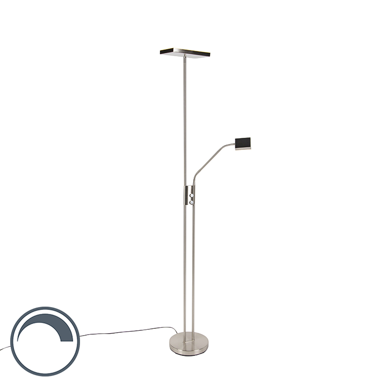 QAZQA Moderne vloerlamp incl. LED en dimmer met leeslamp - Uplighter Jazzy