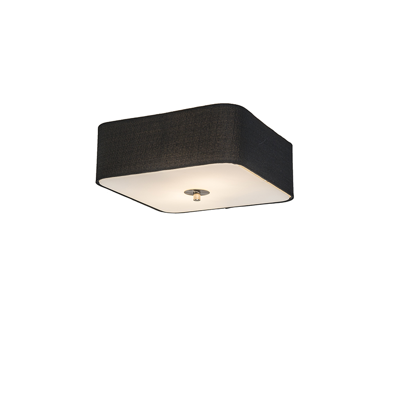 Plafondlamp vierkant zwart 30 cm - Drum deluxe Jute